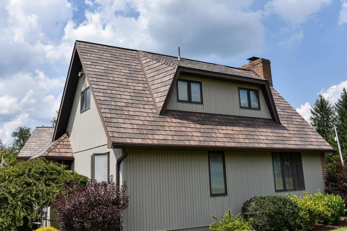Timbercreek Metal Shake Roof on a Tan House with Dormer